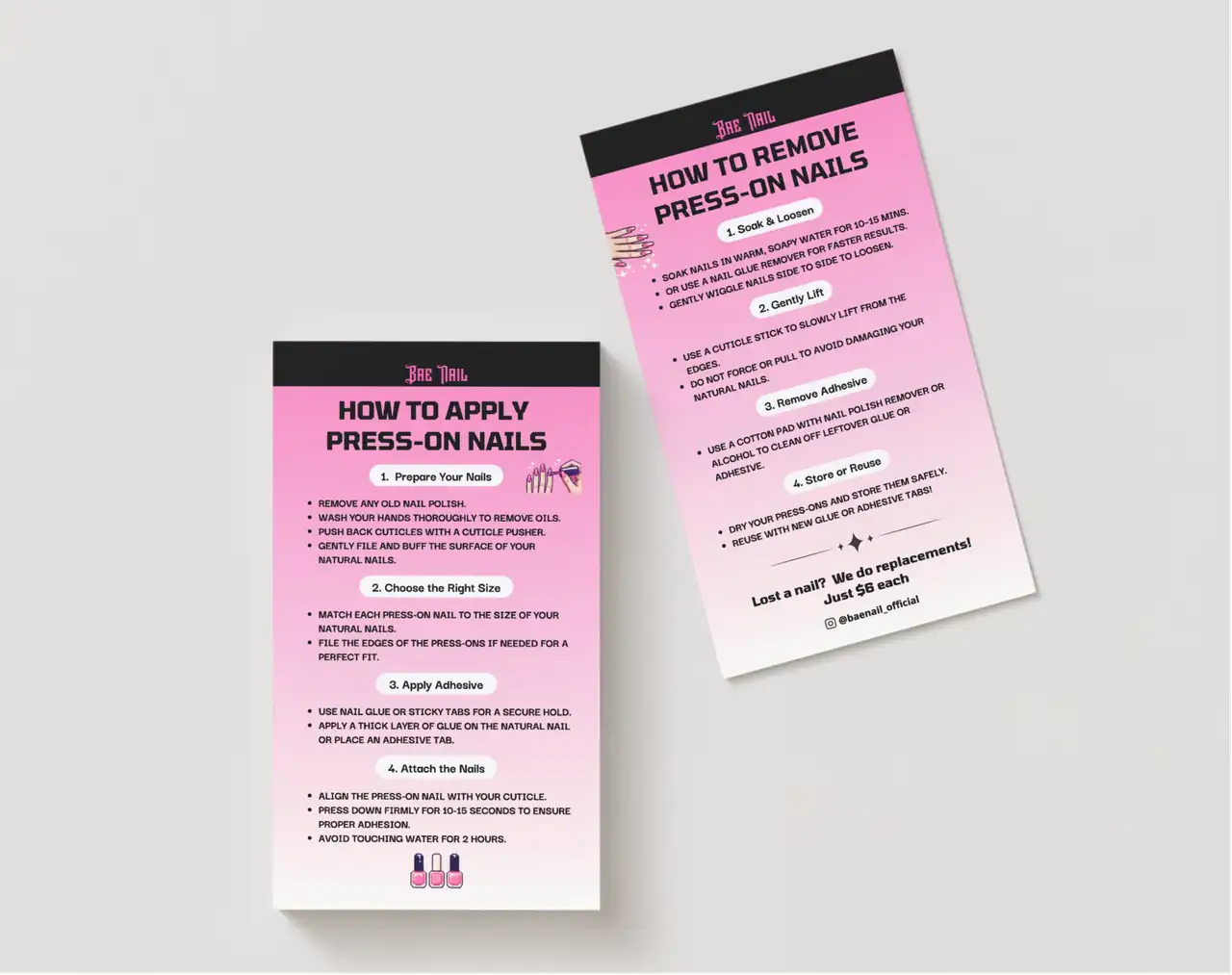 Pink Bae Nail application and removal care guides