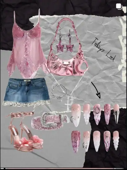 Pink fashion and nail styling collage