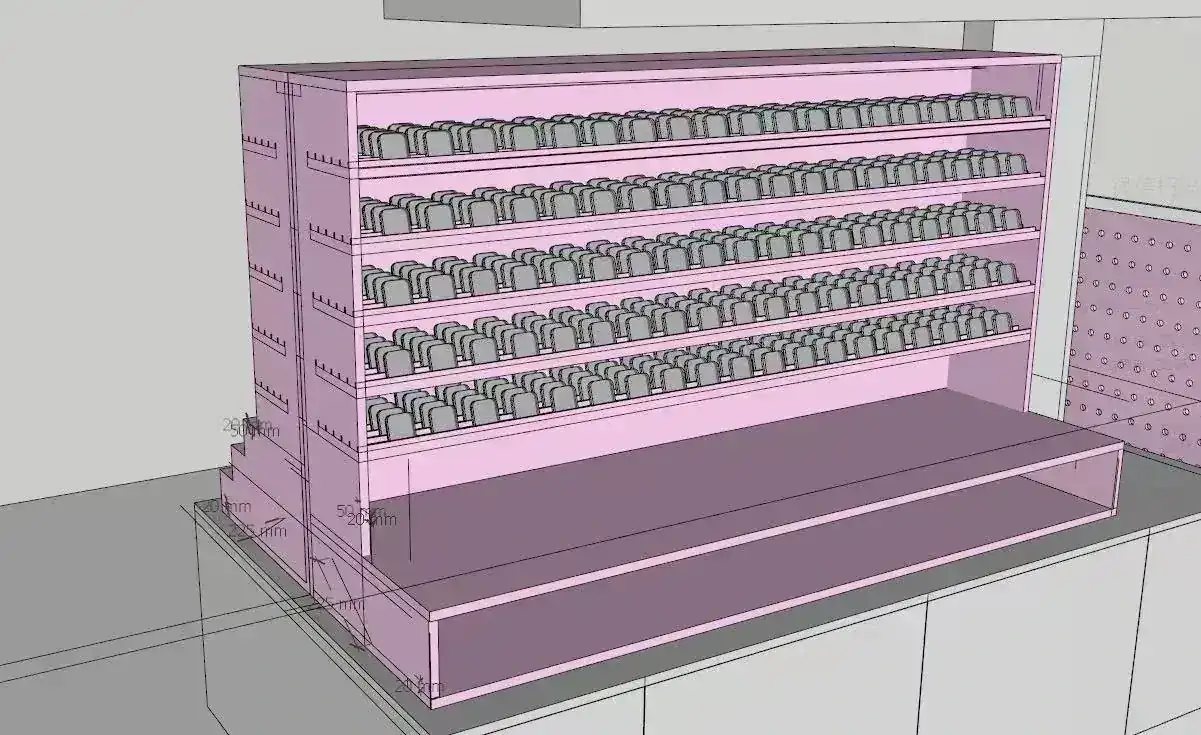 Early fixture concept showing product capacity and shelf layout