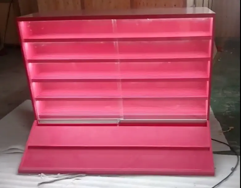 Manufactured pink fixture viewed from the front