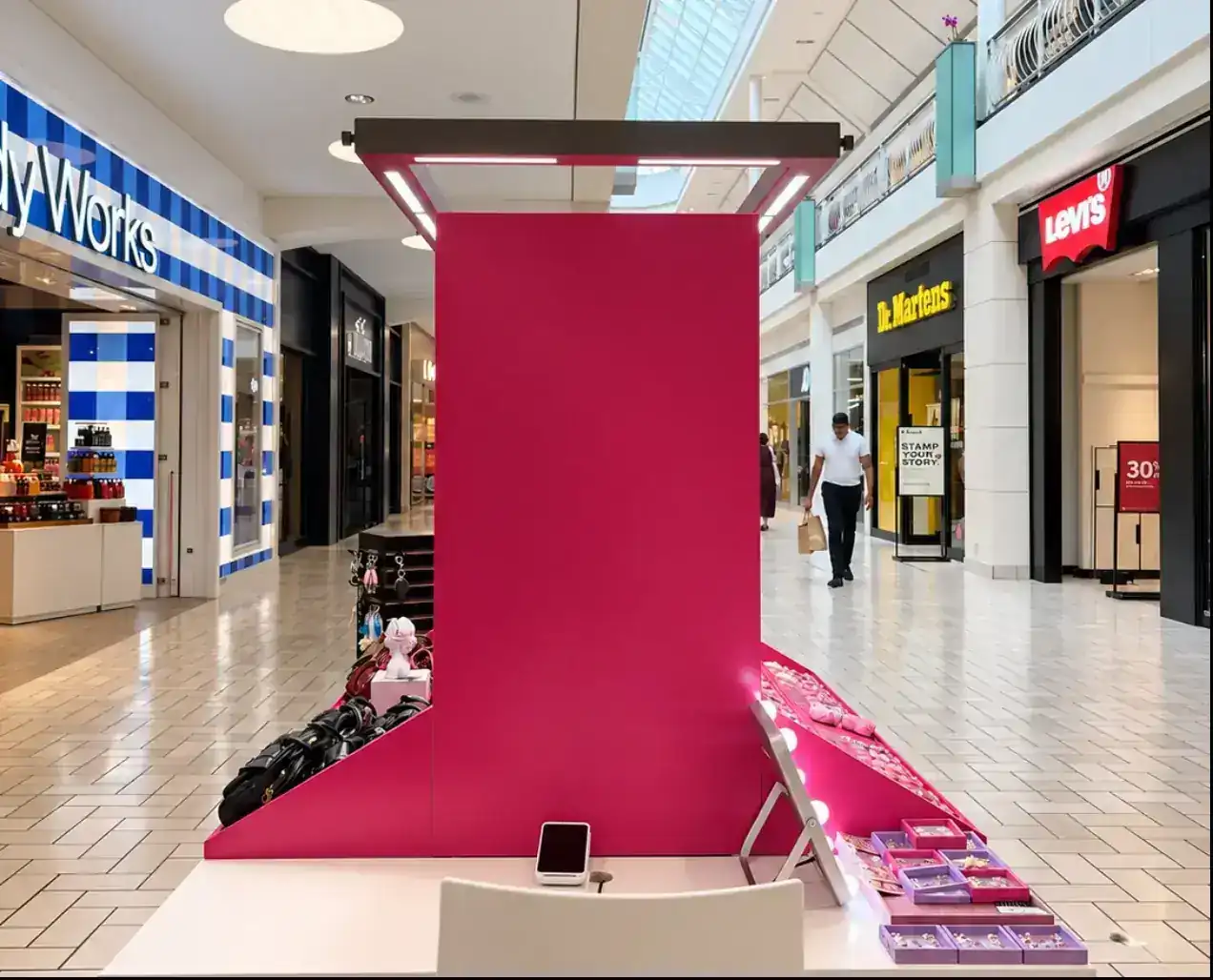 Installed fixture viewed from the rear in the mall