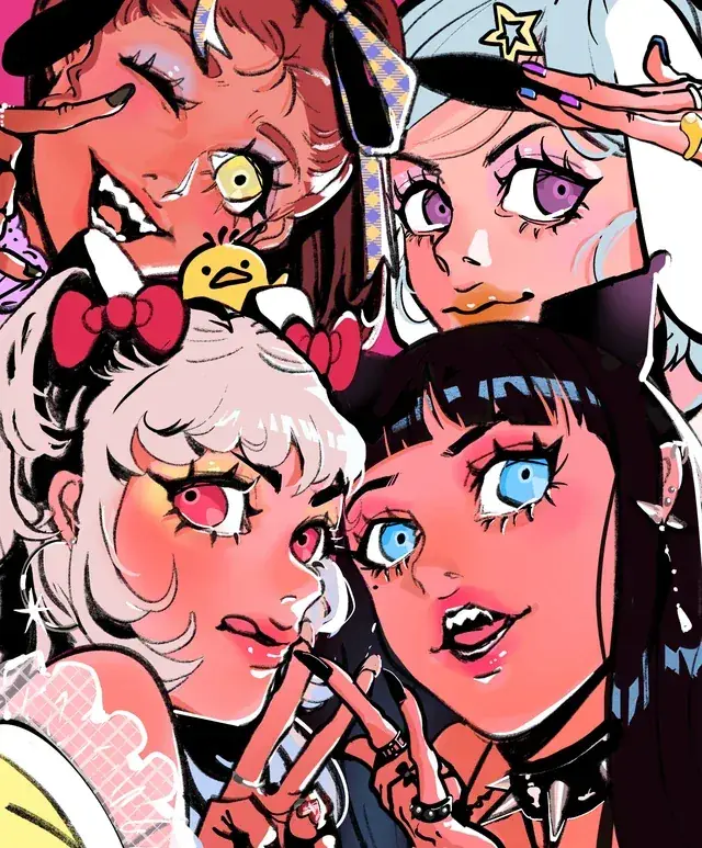 Four illustrated character portraits arranged as a tightly composed ensemble.
