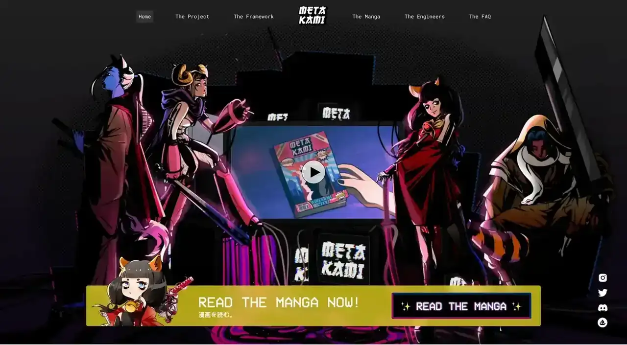 METAKAMI website showing the logo alongside original character artwork