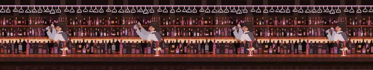 Classic bar animation, four original frames shown in sequence