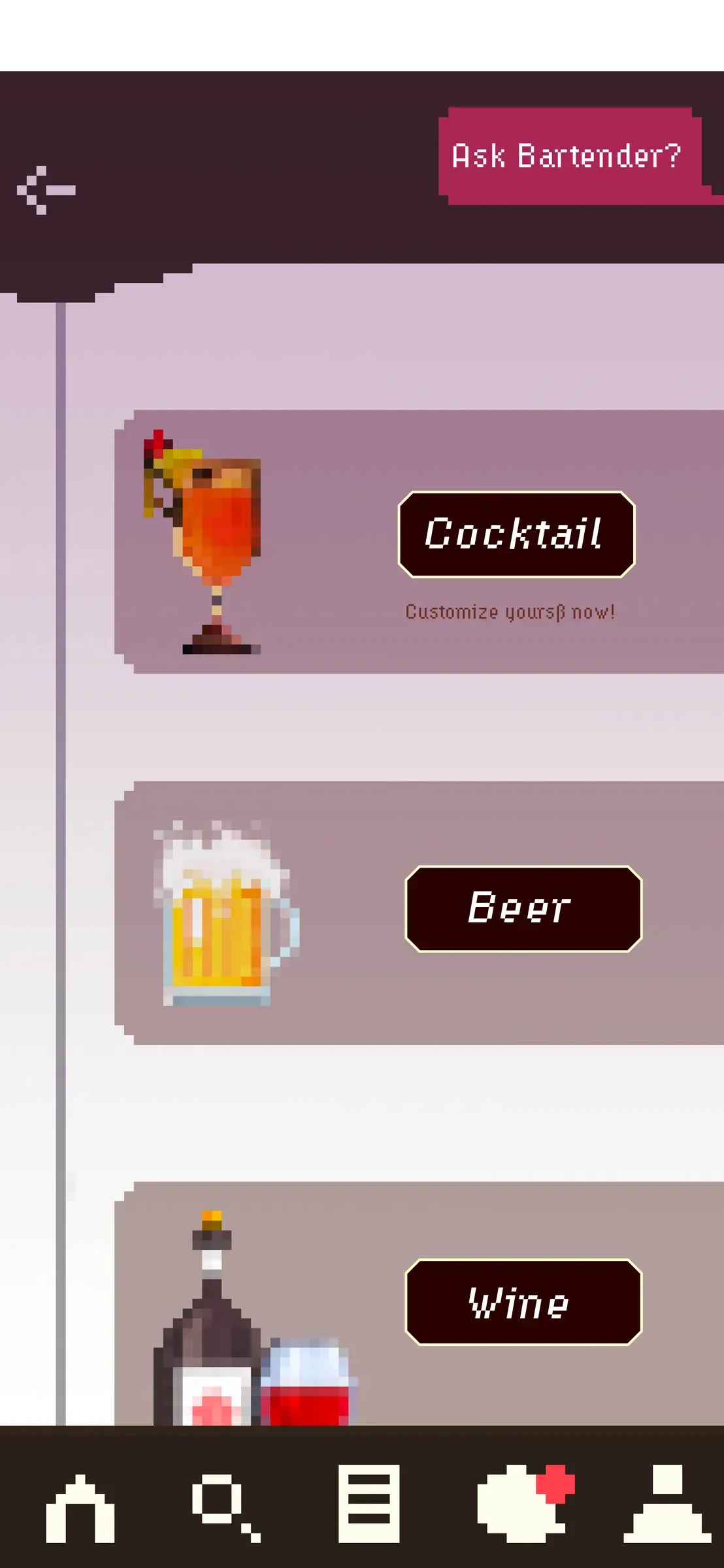 classic drink categories app screen