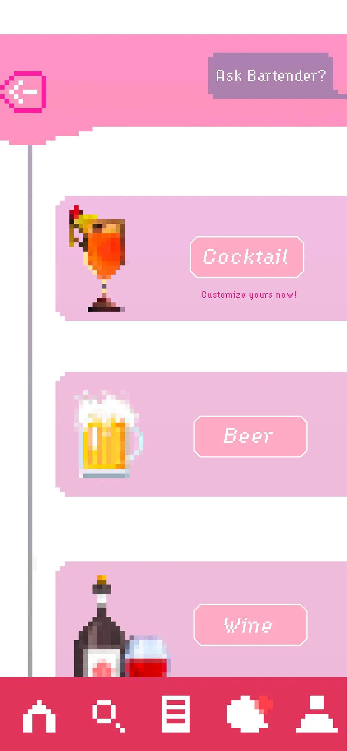 cute drink categories app screen